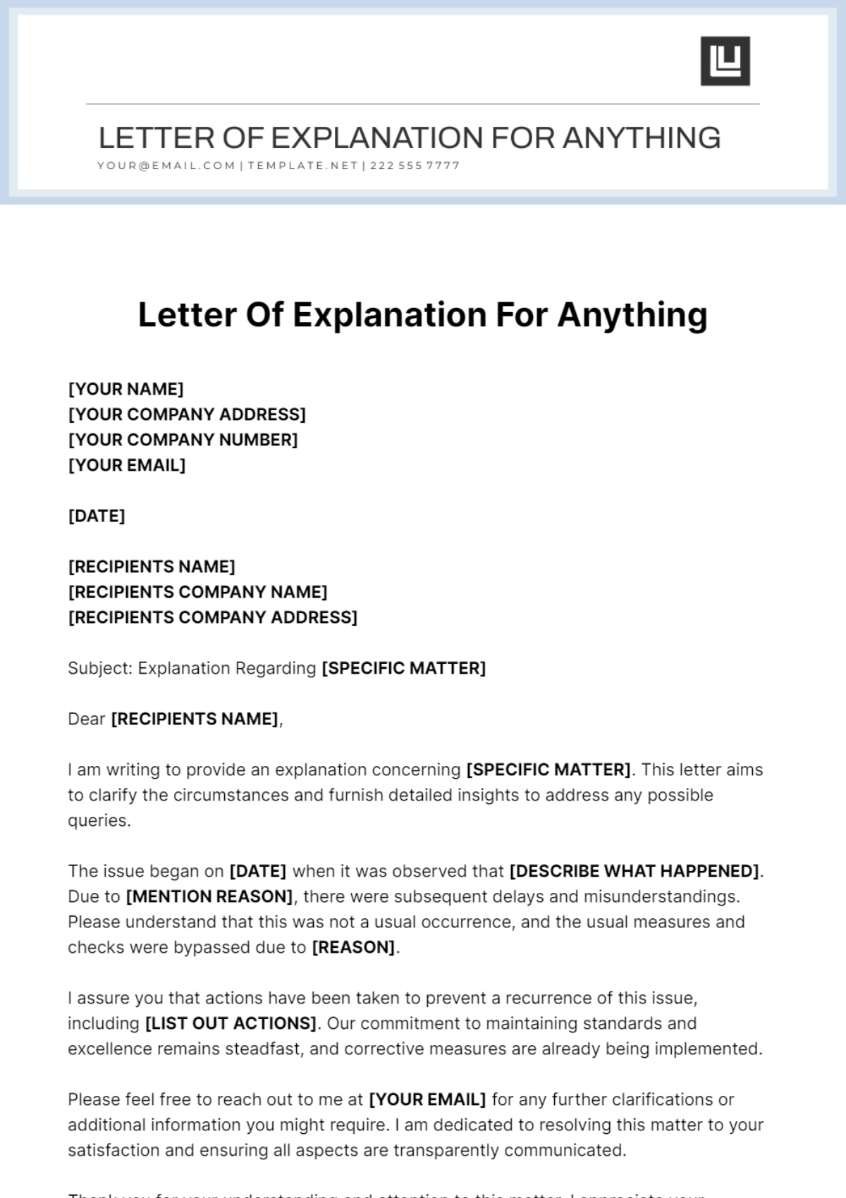 Letter Of Explanation For Anything Template - Edit Online & Download