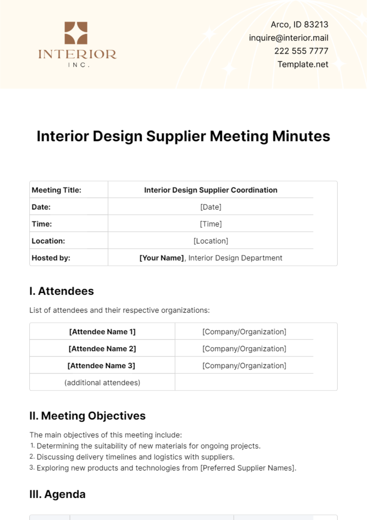 Free Interior Design Supplier Meeting Minute Template