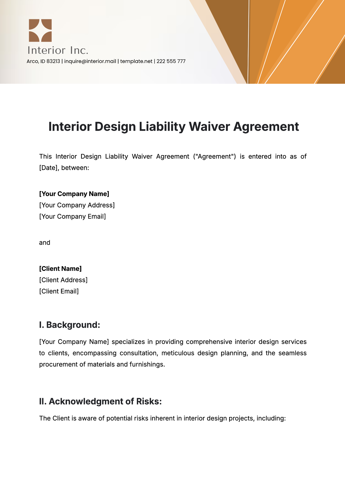 Free Interior Design Liability Waiver Agreement Template