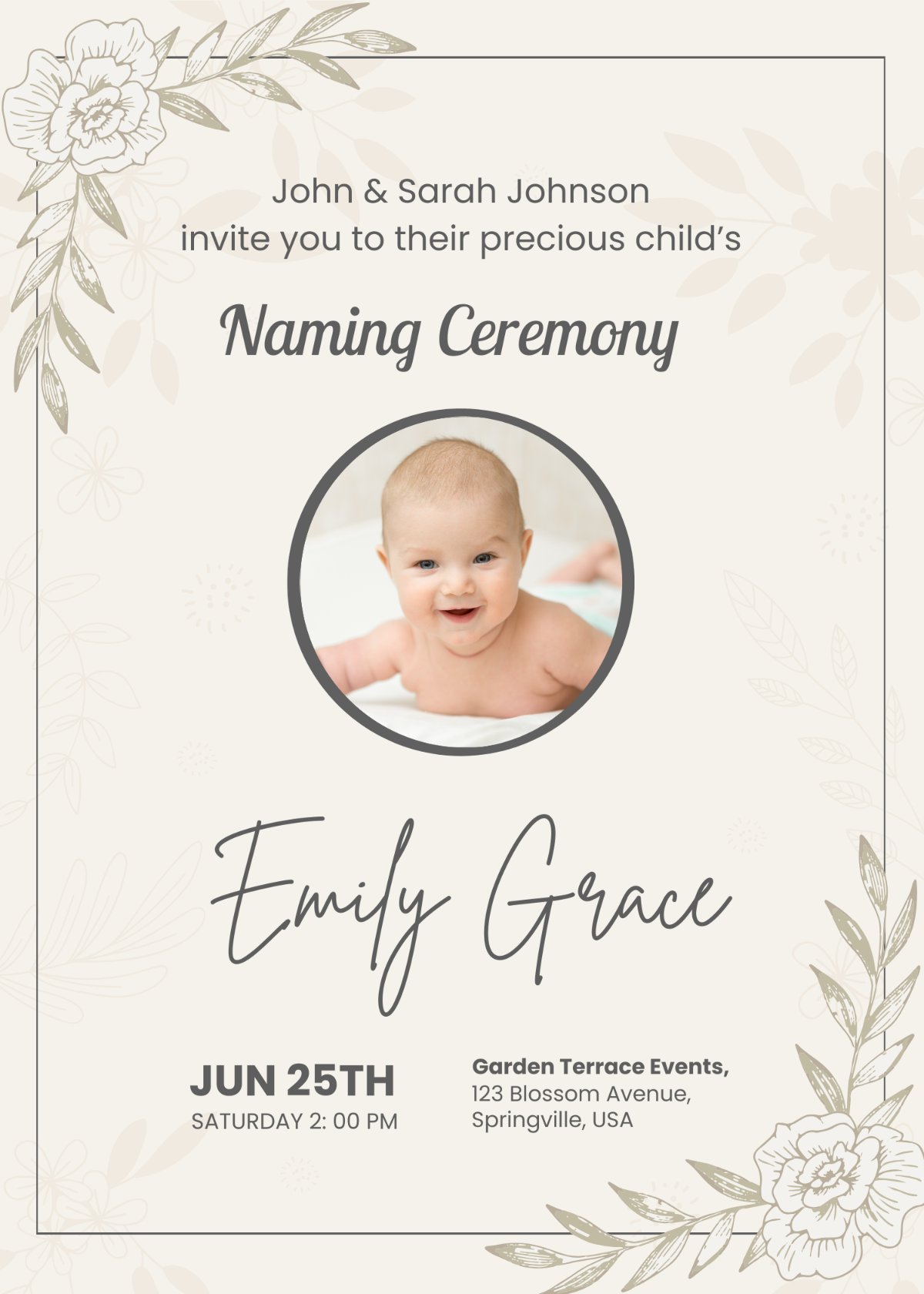 Free Naming Ceremony Invitation Template With Parents Names