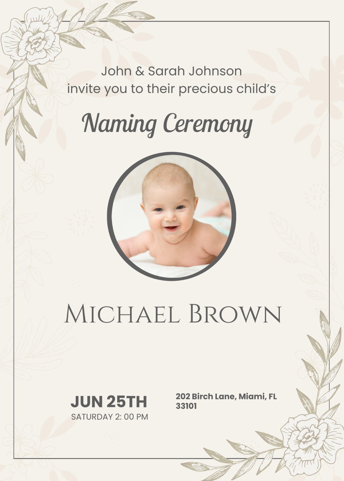Naming Ceremony Invitation With Parents Names