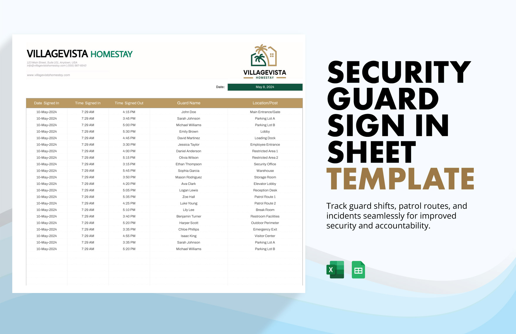 Security Guard Sign in Sheet Template
