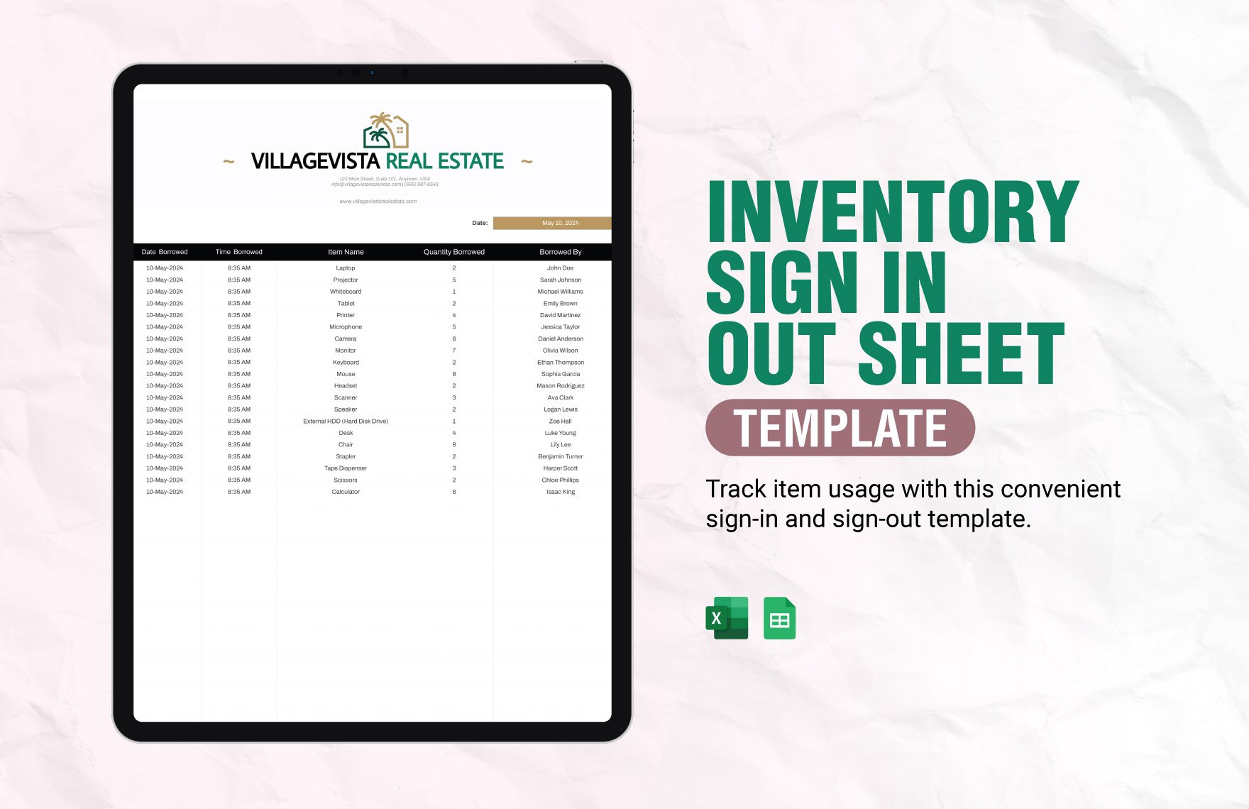 Inventory Sign in Out Sheet Template in Excel, Google Sheets