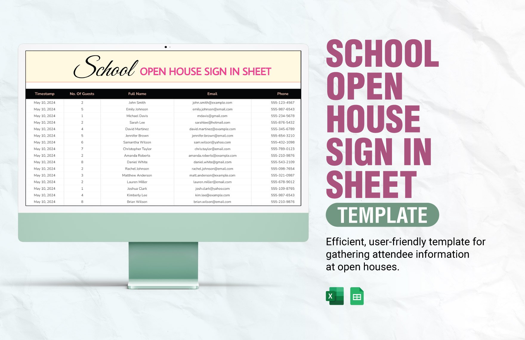 School Open House Sign in Sheet Template