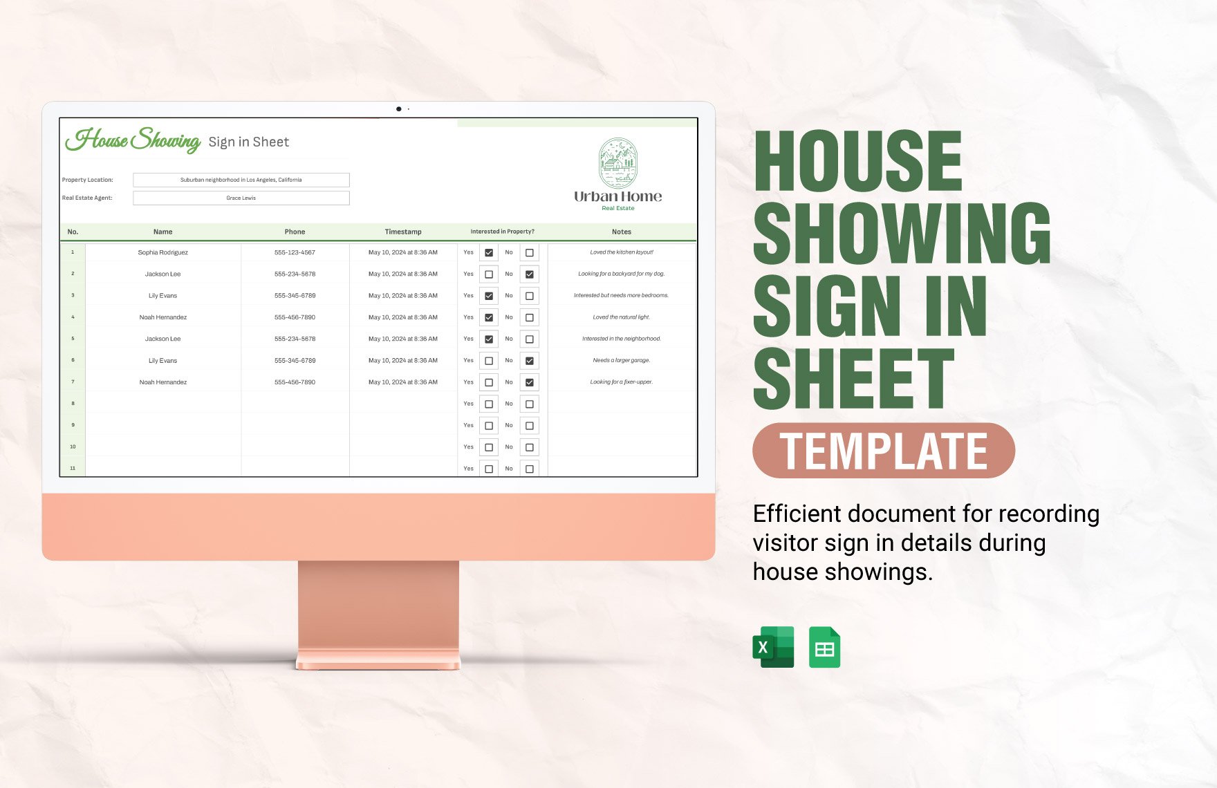 House Showing Sign in Sheet Template