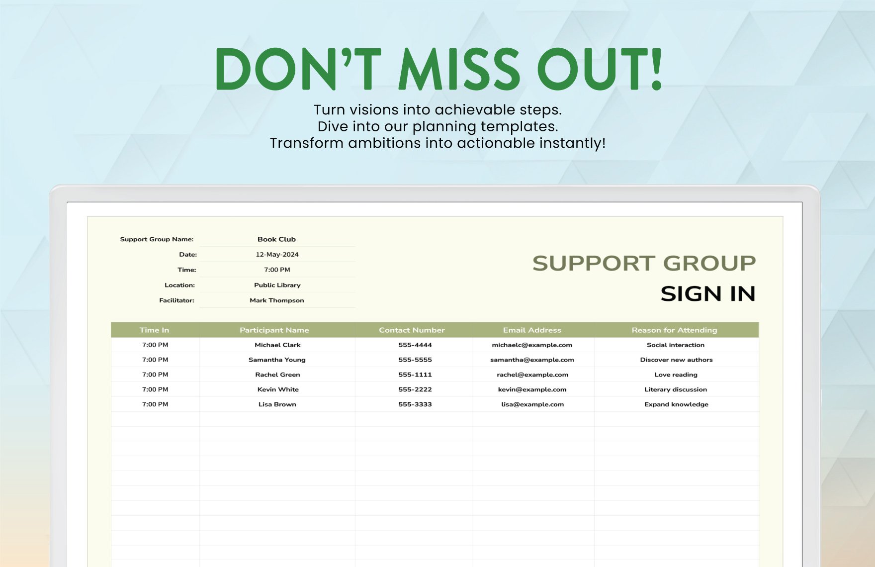Support Group Sign in Template