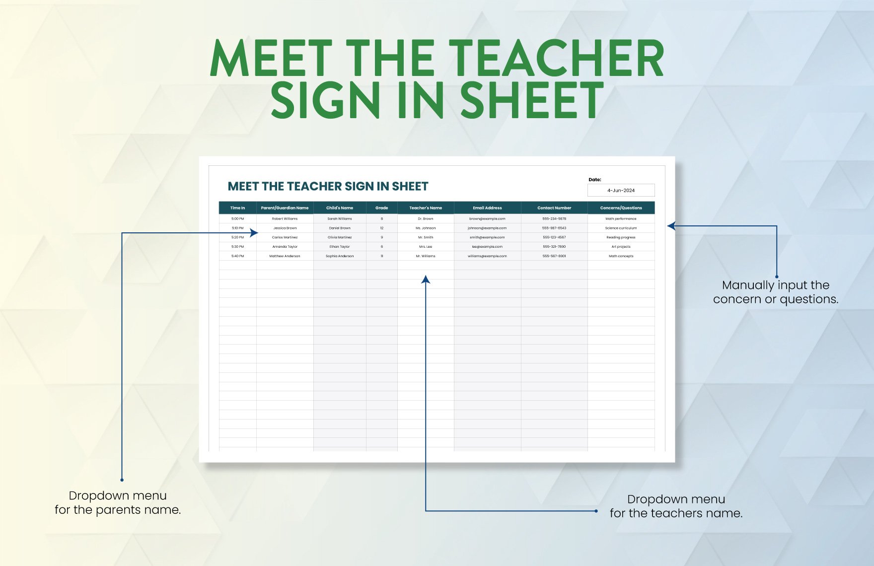 Meet The Teacher Sign in Sheet Template