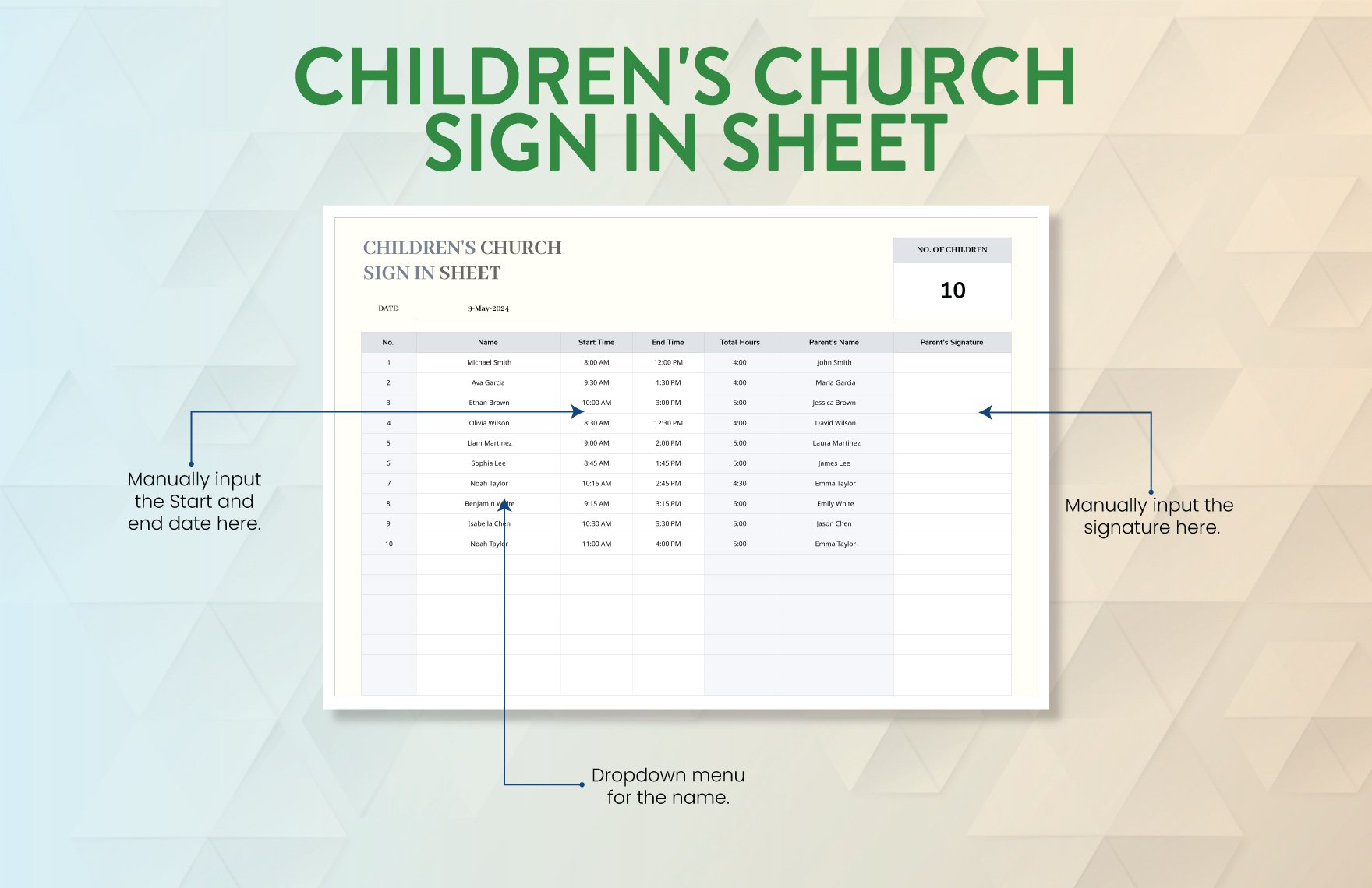 Children's Church Sign in Sheet Template