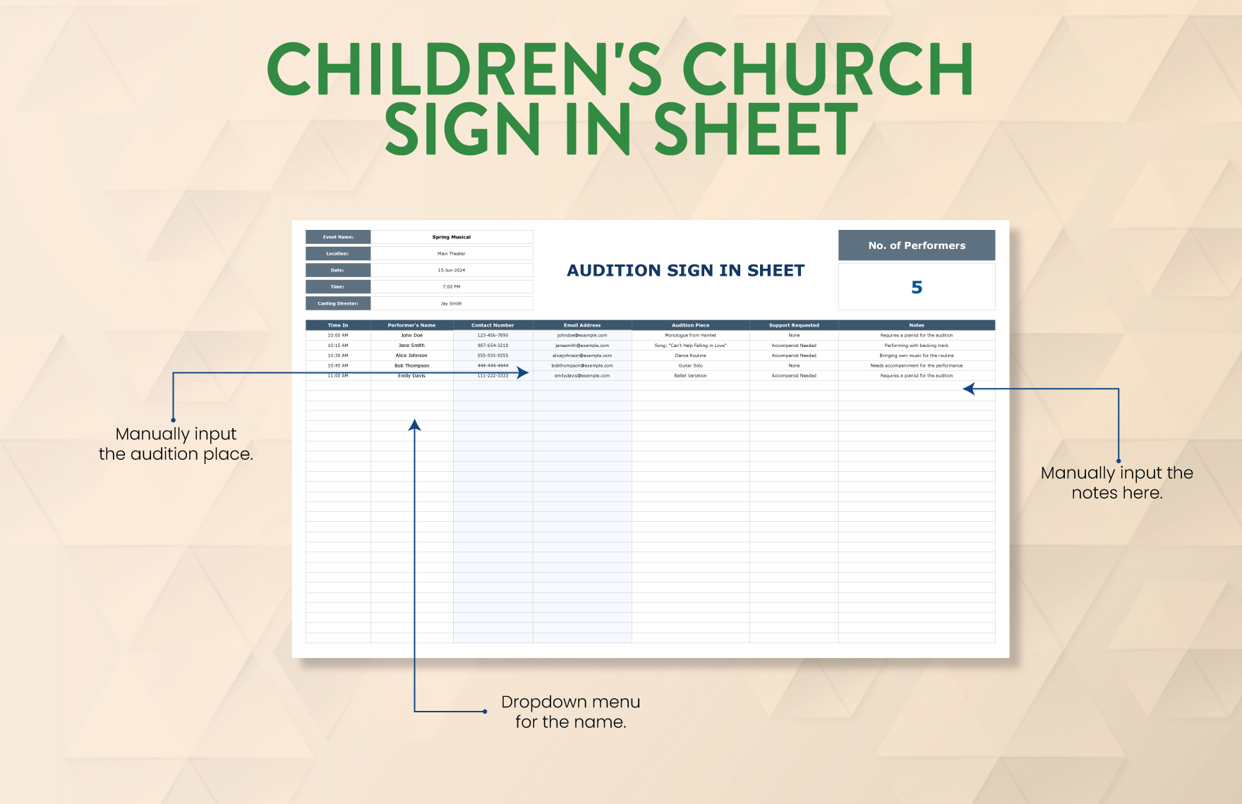 Audition Sign in Sheet Template