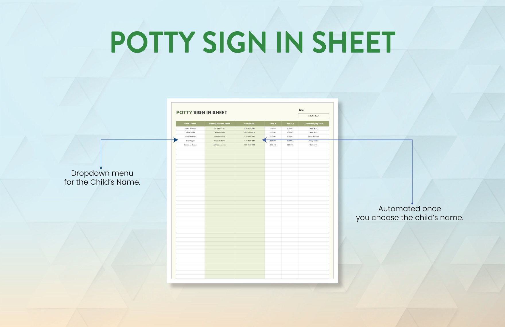 Potty Sign in Sheet Template