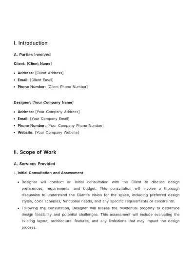 Free Interior Design Residential Contract Template to Edit Online