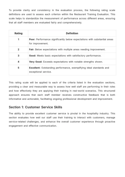 Free Restaurant Training Evaluation Template to Edit Online