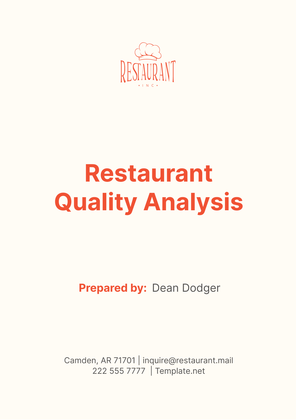 Restaurant Quality Analysis Template - Edit Online & Download