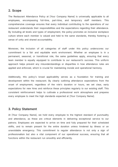 Free Restaurant Attendance Policy Template to Edit Online