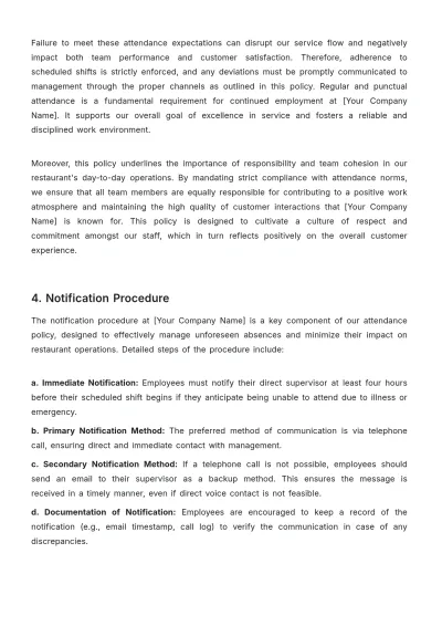 Free Restaurant Attendance Policy Template to Edit Online