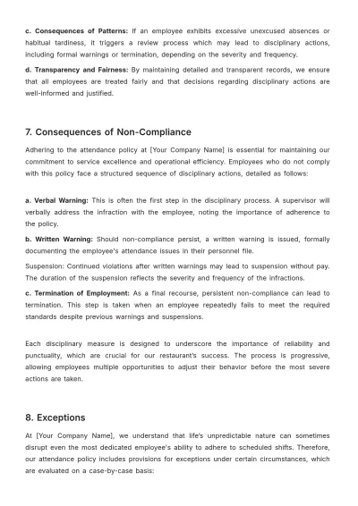 Free Restaurant Attendance Policy Template to Edit Online