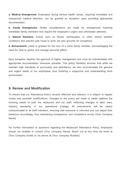 Free Restaurant Attendance Policy Template to Edit Online