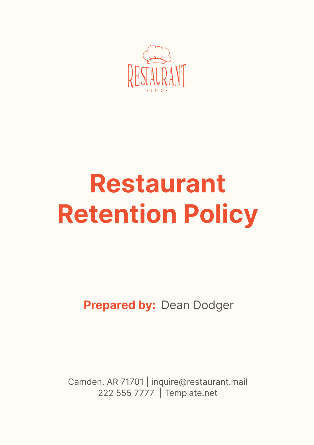 Restaurant Retention Policy Template - Edit Online & Download