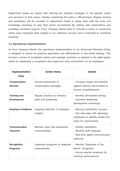 Free Restaurant Retention Policy Template to Edit Online