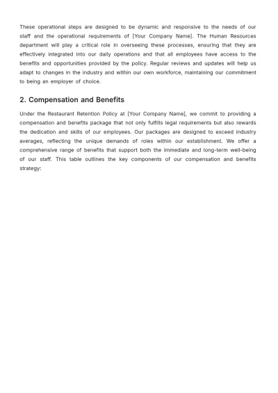 Free Restaurant Retention Policy Template to Edit Online