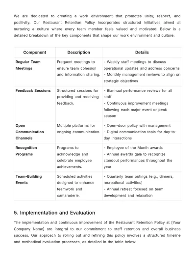 Free Restaurant Retention Policy Template to Edit Online