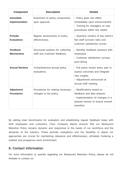 Free Restaurant Retention Policy Template to Edit Online