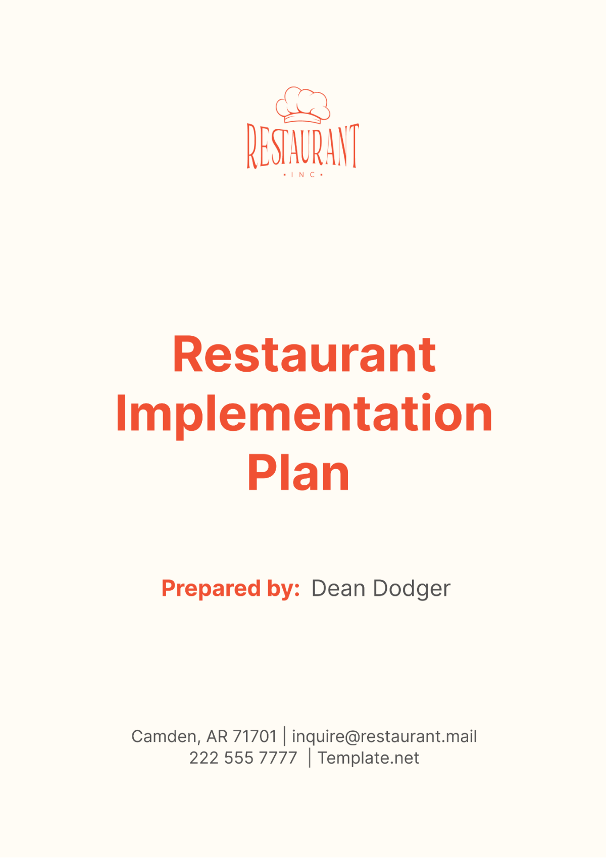 Restaurant Implementation Plan Template - Edit Online & Download