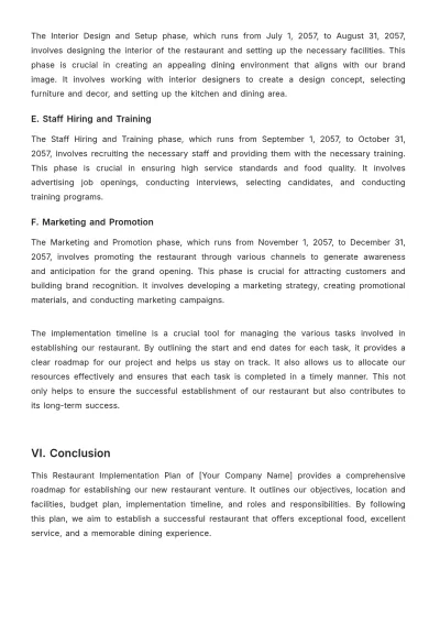 Free Restaurant Implementation Plan Template to Edit Online