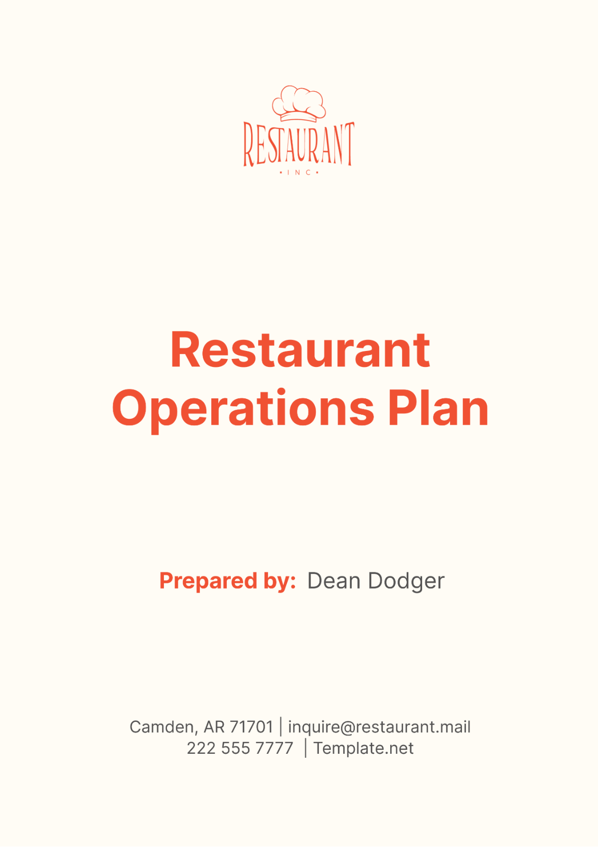 Restaurant Operations Plan Template - Edit Online & Download