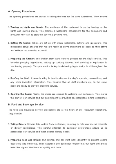 Free Restaurant Operations Plan Template to Edit Online