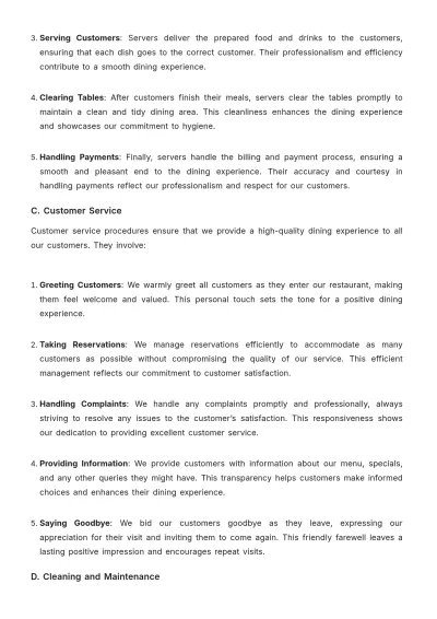 Free Restaurant Operations Plan Template to Edit Online