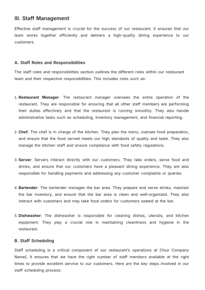 Free Restaurant Operations Plan Template to Edit Online