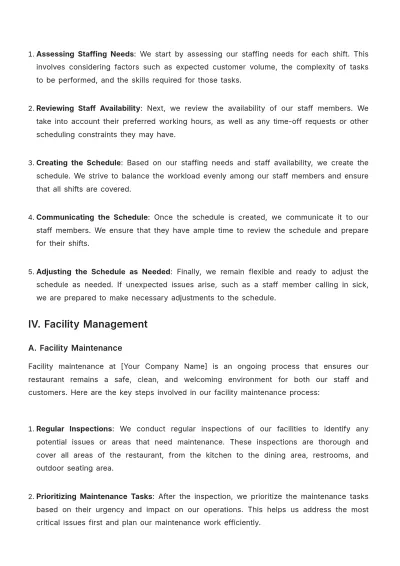 Free Restaurant Operations Plan Template to Edit Online