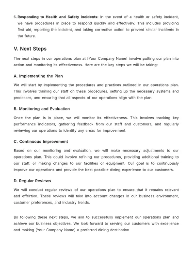 Free Restaurant Operations Plan Template to Edit Online
