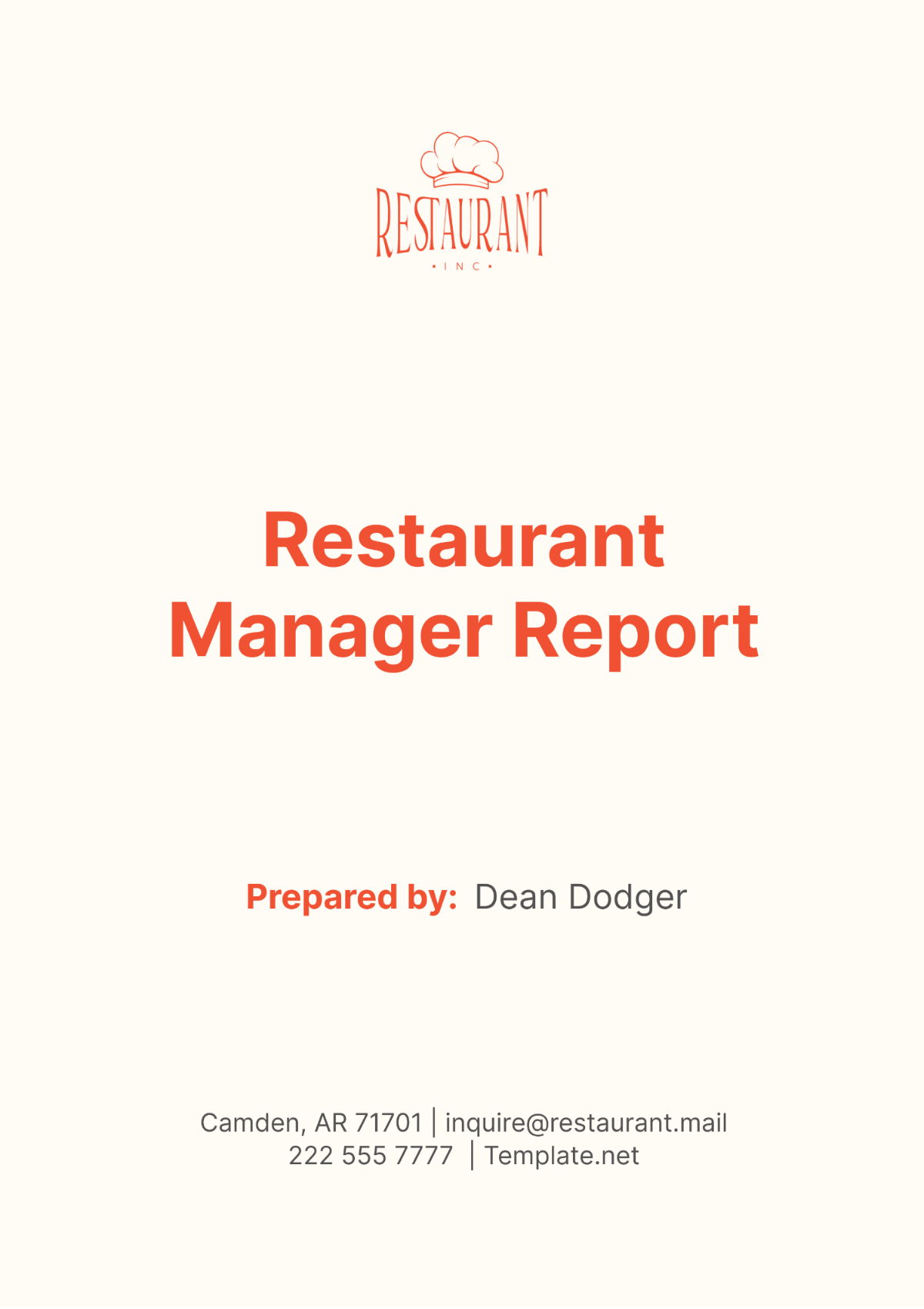Restaurant Manager Report Template