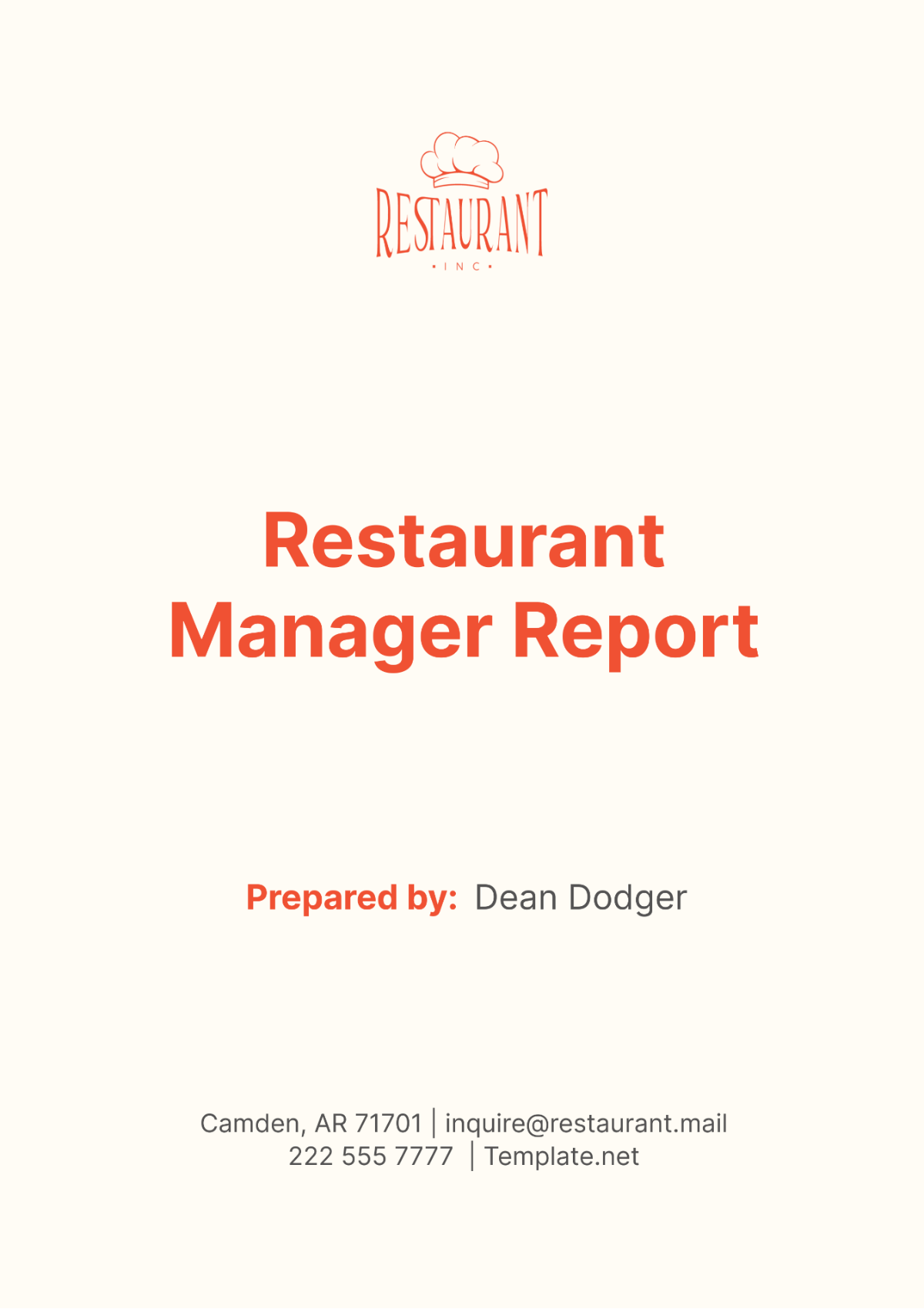 Restaurant Manager Report Template - Edit Online & Download