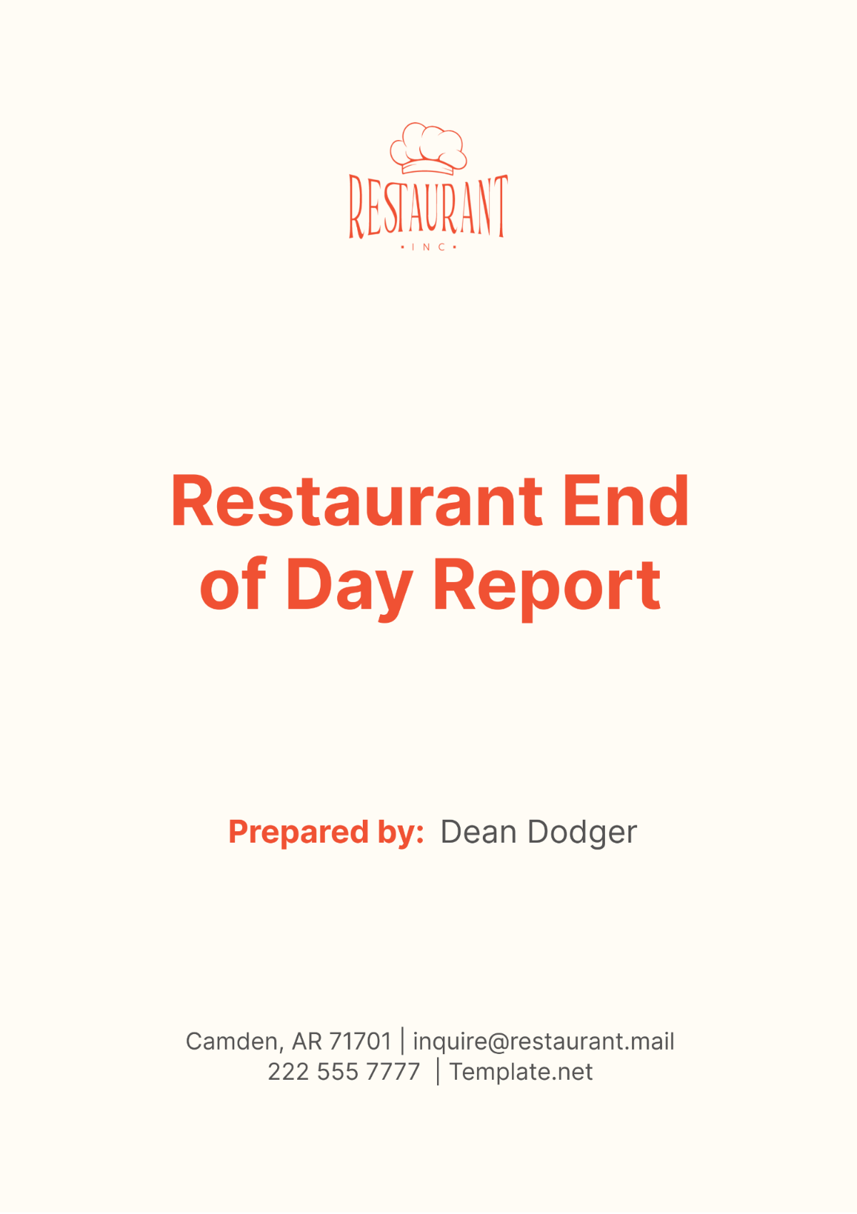 Restaurant End of Day Report Template