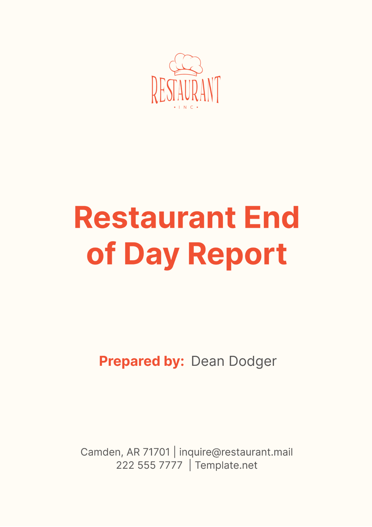 Restaurant End of Day Report Template - Edit Online & Download Example ...