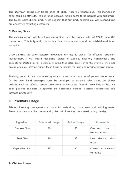 Free Restaurant End of Day Report Template to Edit Online