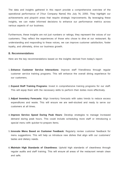 Free Restaurant End of Day Report Template to Edit Online