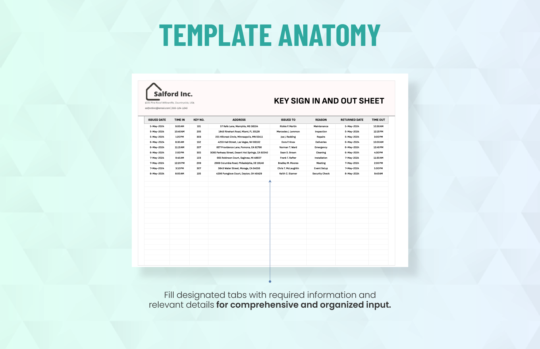 Key Sign in And Out Sheet Template