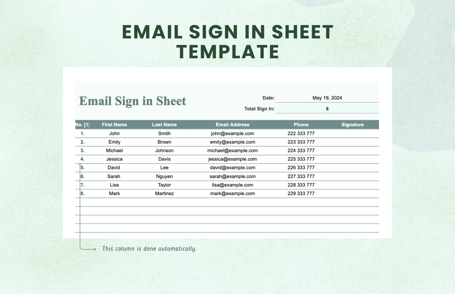Email Sign in Sheet Template