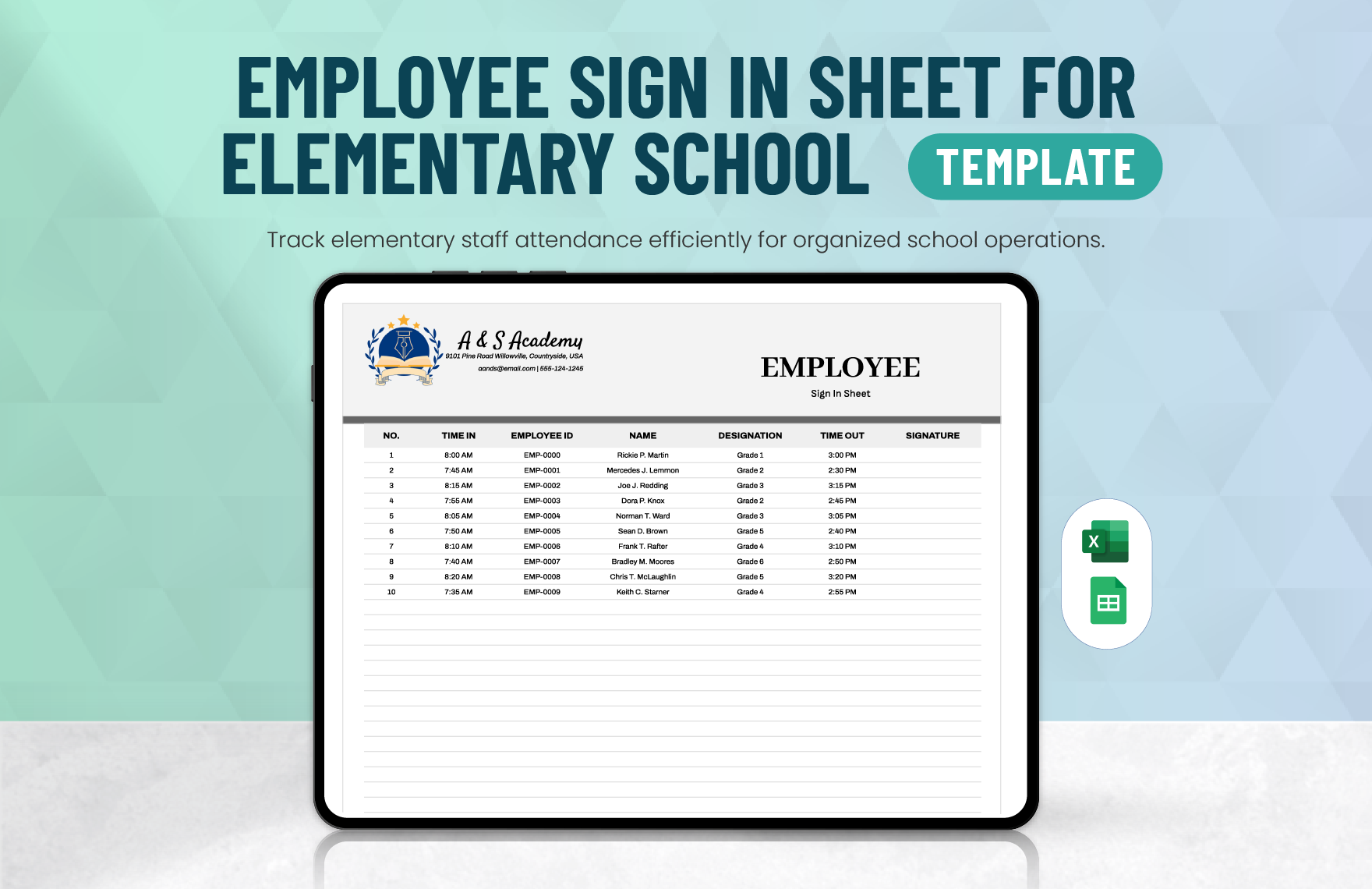 Employee Sign in Sheet For Elementary School Template