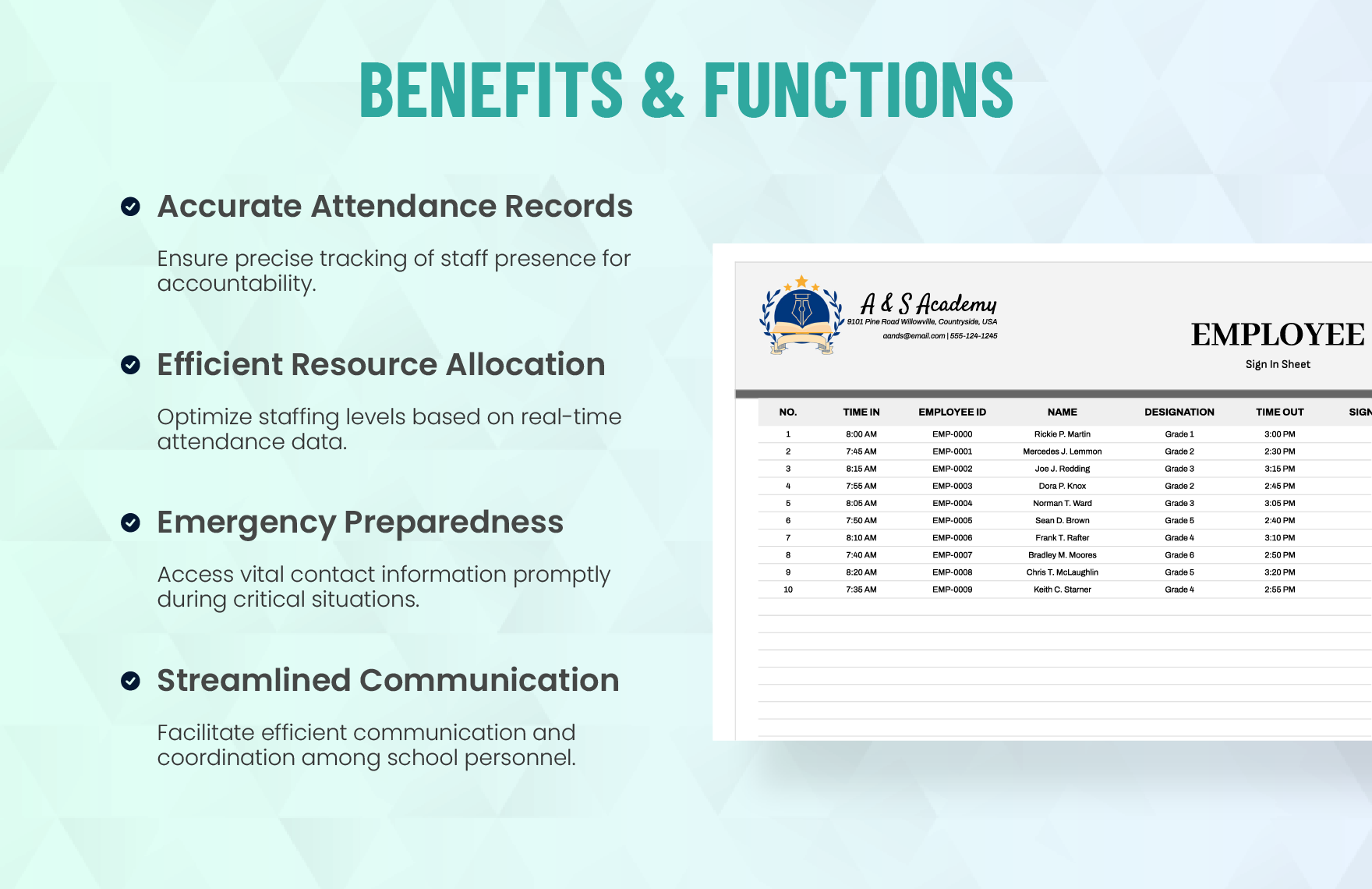 Employee Sign in Sheet For Elementary School Template