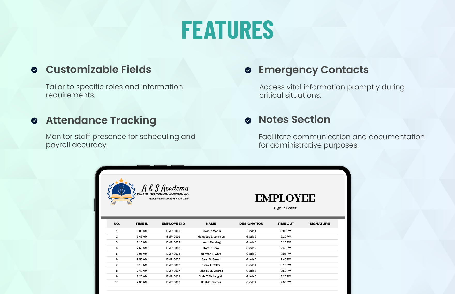 Employee Sign in Sheet For Elementary School Template