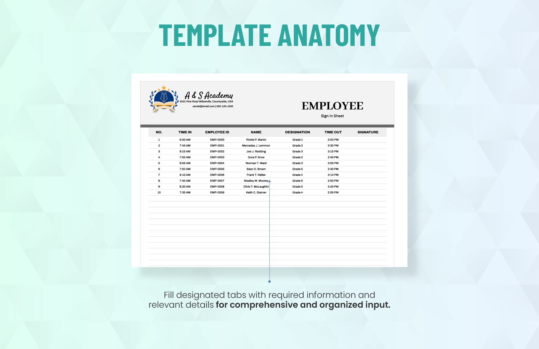 Employee Sign in Sheet For Elementary School Template