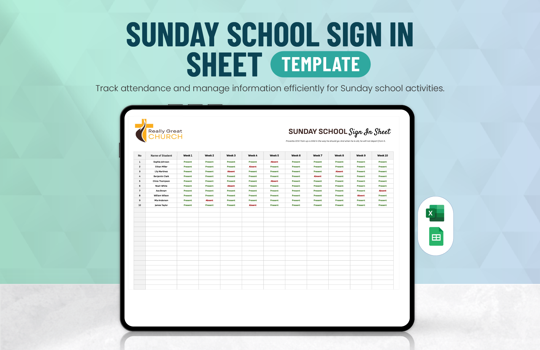 Sunday School Sign in Sheet Template