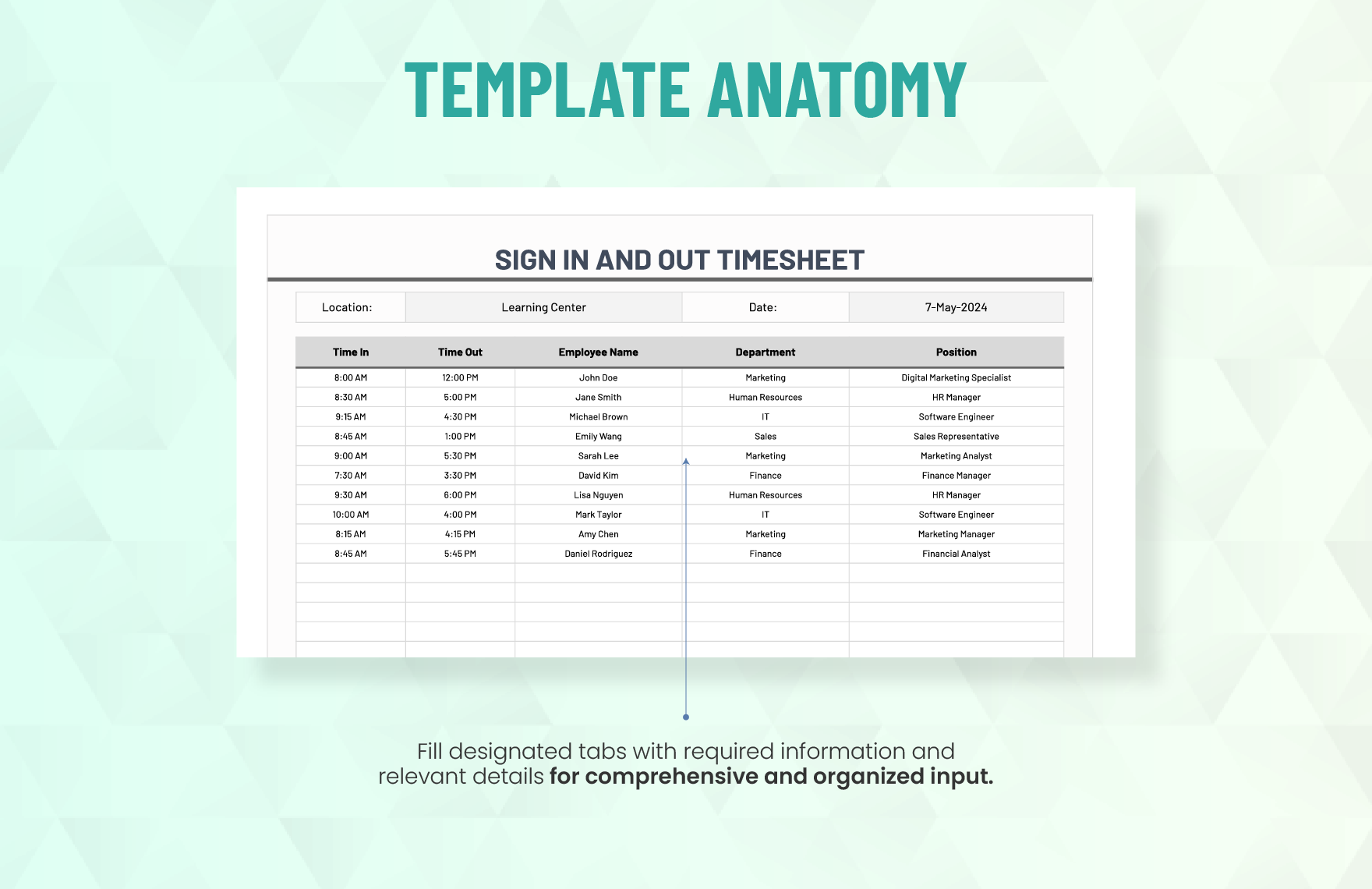 Sign in And Out Time Sheet Template