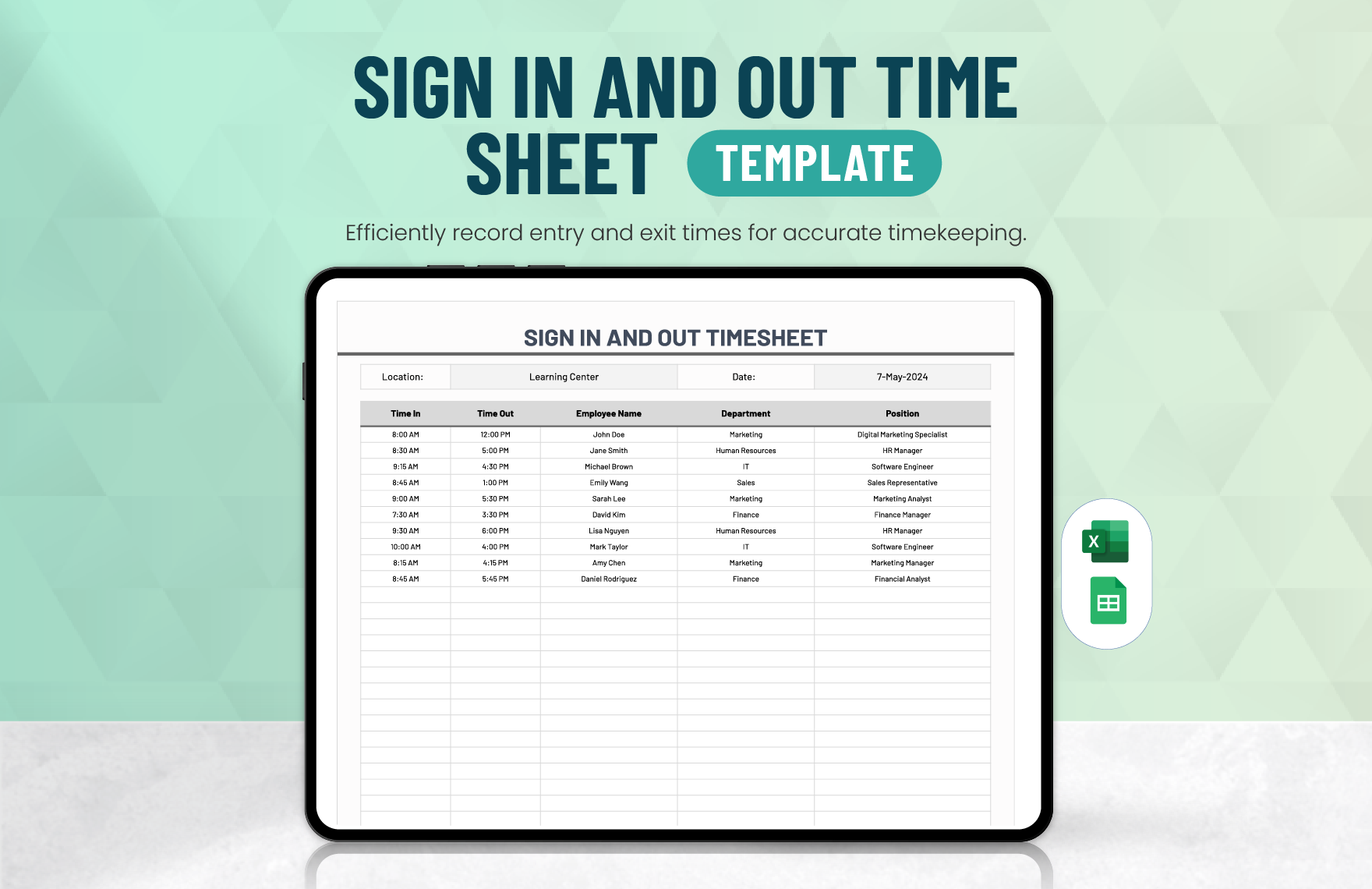 Sign in And Out Time Sheet Template