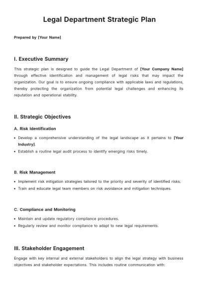 Free Legal Department Strategic Plan Template to Edit Online